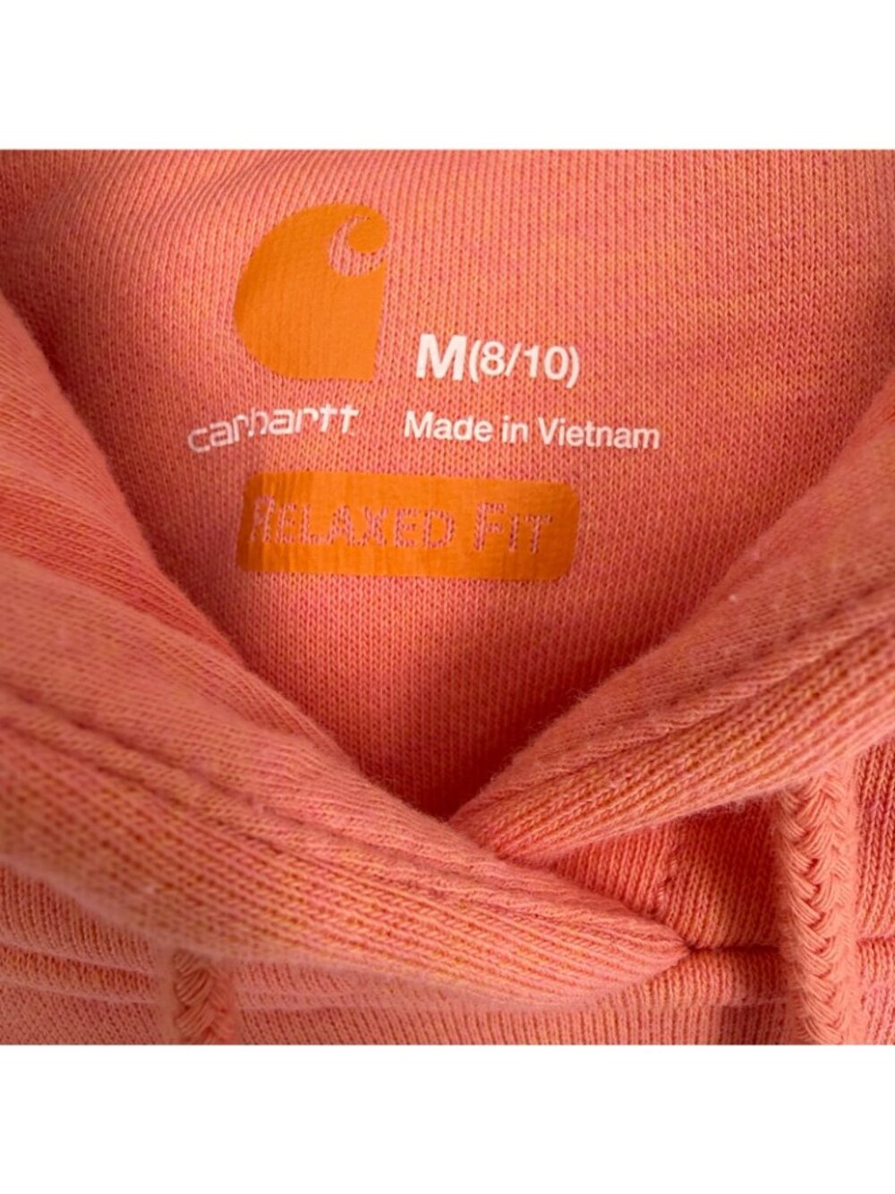 Carhartt Hoodie Womens M Relaxed Fit Midweight Logo Sleeve Coral Sweatshirt NWOT - Picture 5 of 6
